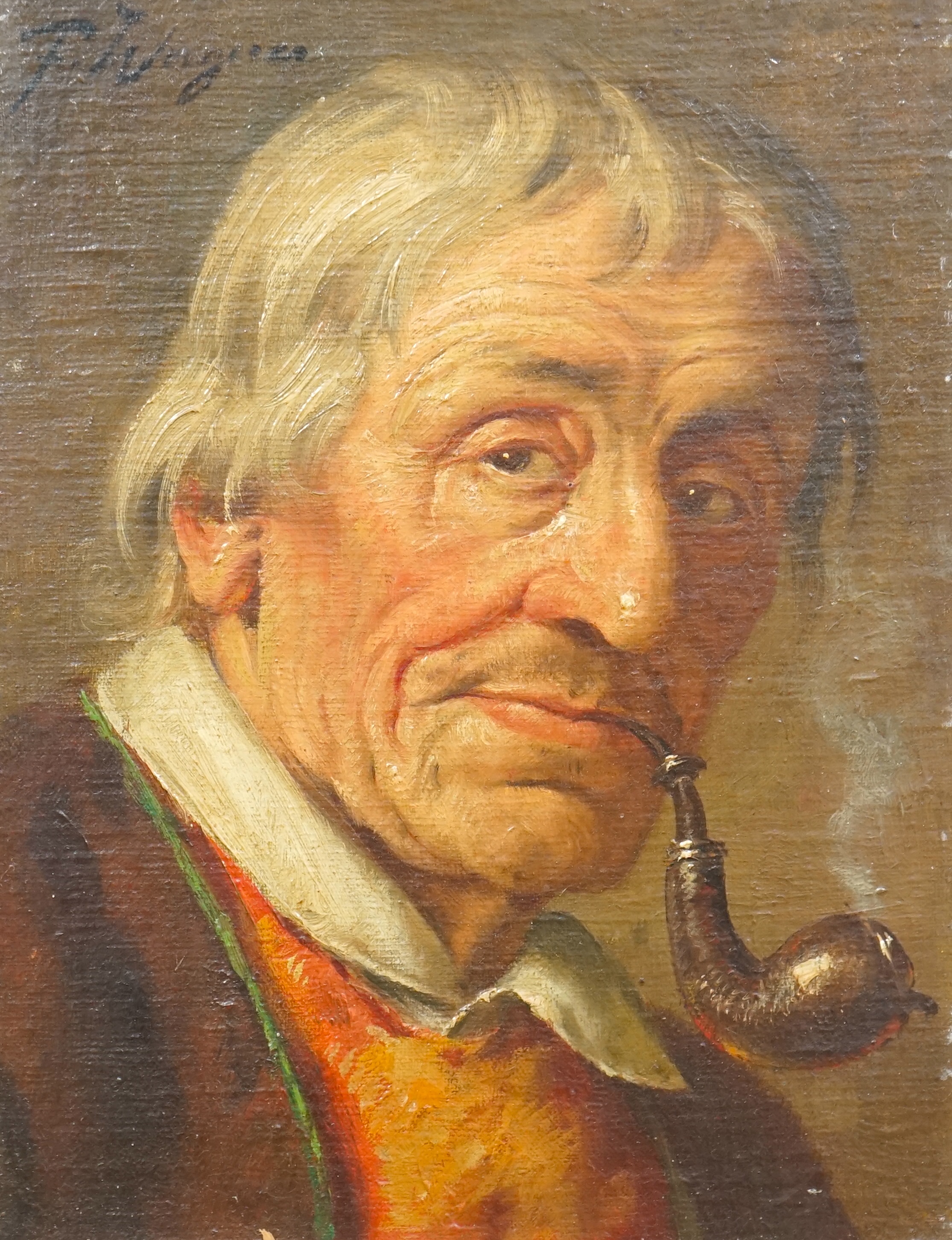 Fritz Wagner (German, 1902-1939), oil on canvas board, Pipe smoker, signed, 23 x 17cm
